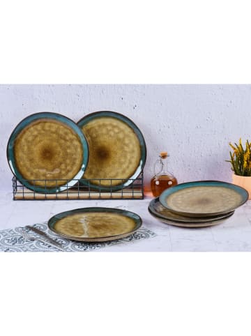 Björn 6-delige set: dinerborden "Island" kaki/blauw - Ø 28 cm