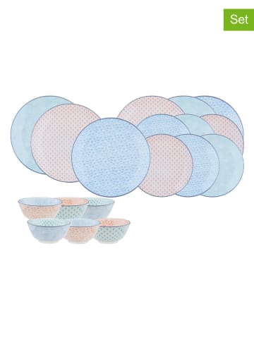 Björn 18-delig tafelservies "Pastel" lichtblauw/lichtgroen/lichtroze