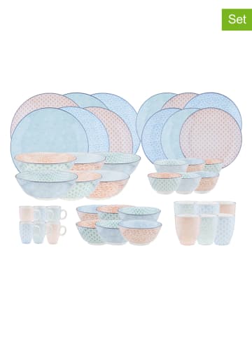 Björn 42-delig tafelservies "Pastel" lichtblauw/lichtgroen/lichtroze