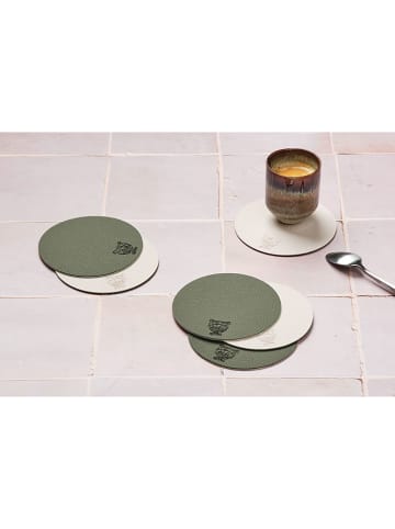 Björn 6er-Set: Wende-Untersetzer in Creme/ Grün - Ø 10 cm