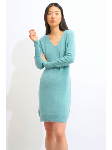 AUTHENTIC CASHMERE Kaszmirowa sukienka "Capelet" w kolorze turkusowym