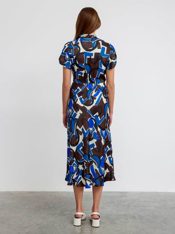 BGN Jurk blauw/bruin/crème