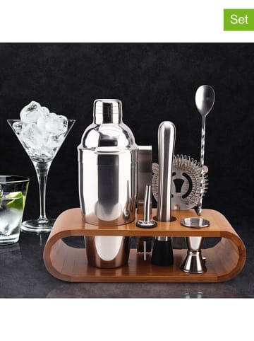 COOK CONCEPT 8-delige cocktailset zilverkleurig/bamboe