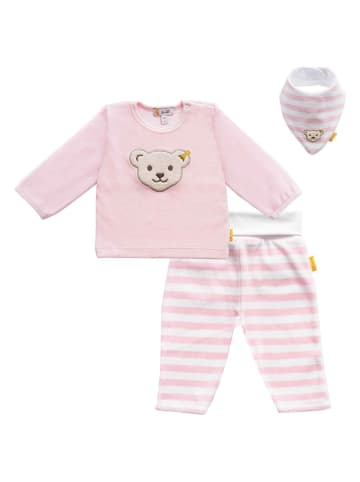 Steiff 3-delige outfit lichtroze/wit