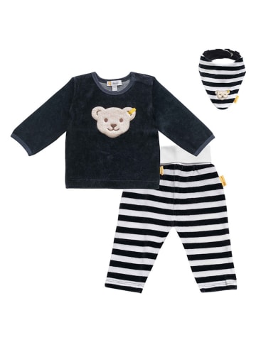 Steiff 3tlg. Outfit in Dunkelblau/ Weiß