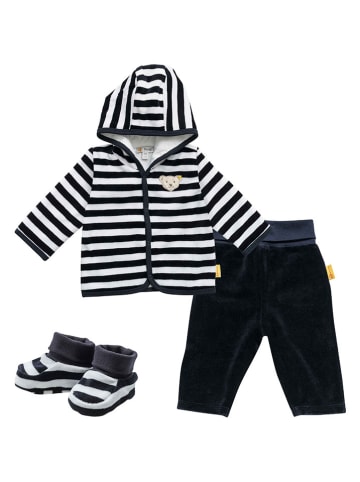 Steiff 3-delige outfit donkerblauw/wit