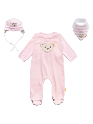 Steiff 3-delige outfit lichtroze/wit