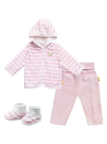 Steiff 3tlg. Outfit in Rosa/ Weiß