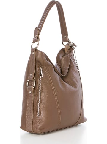 Mia Tomazzi Leder-Schultertasche "Castello" in Taupe - (B)35 x (H)29 x (T)12 cm