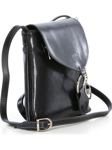 Mia Tomazzi Leder-Umhängetasche "Ortica" in Schwarz - (B)22 x (H)20 x (T)5 cm