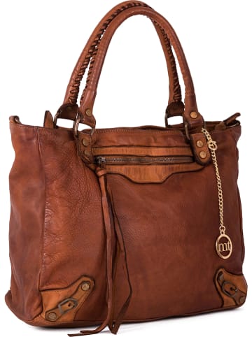 Mia Tomazzi Leder-Schultertasche "Comasina" in Hellbraun - (B)35 x (H)30 x (T)9 cm