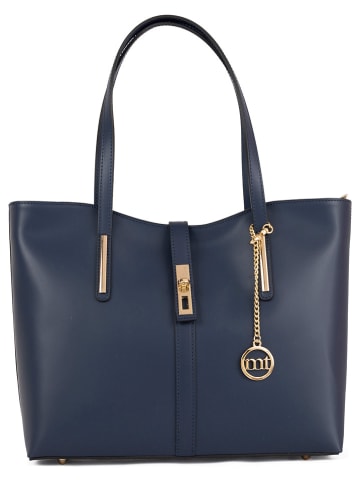 Mia Tomazzi Leder-Schultertasche "Como" in Dunkelblau - (B)35 x (H)28 x (T)14 cm