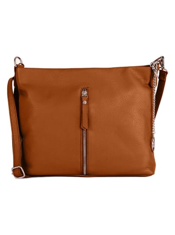 Mia Tomazzi Leren schoudertas "Alerami" lichtbruin - (B)30 x (H)10 x (D)24 cm