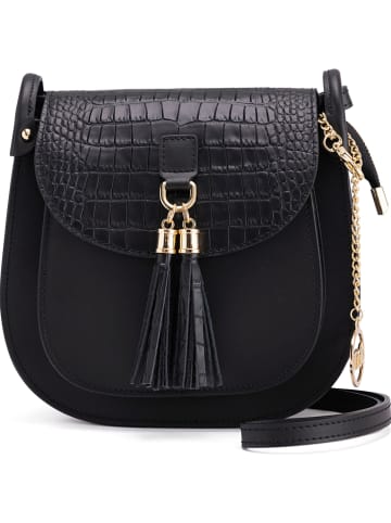 Mia Tomazzi Leren schoudertas "Abbadesse" zwart - (B)22 x (H)21 x (D)8 cm