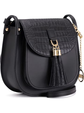 Mia Tomazzi Leder-Umhängetasche "Abbadesse" in Schwarz - (B)22 x (H)21 x (T)8 cm