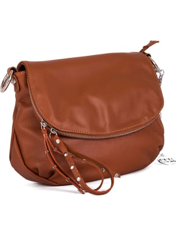 Mia Tomazzi Leren schoudertas "Pontida" lichtbruin - (B)28 x (H)20 x (D)8 cm