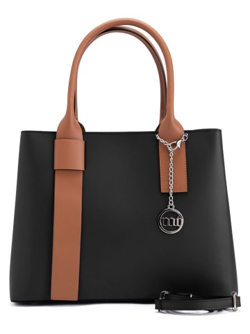 Mia Tomazzi Leren handtas "Argonne" zwart/lichtbruin  - (B)33 x (H)25 x (D)14 cm