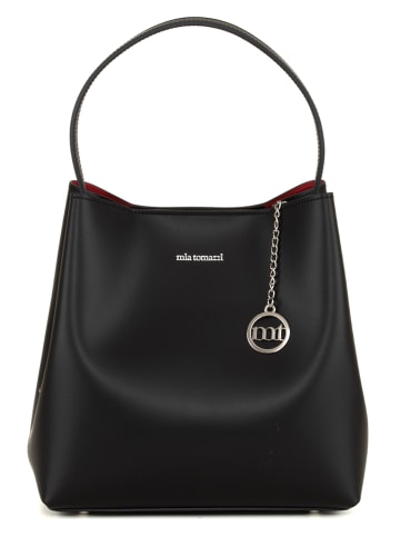 Mia Tomazzi Leren schoudertas zwart - (B)28 x (H)28 x (D)14 cm