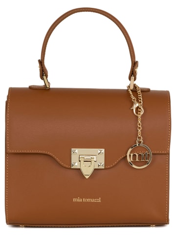 Mia Tomazzi Leren handtas lichtbruin - (B)25 x (H)20 x (D)11 cm