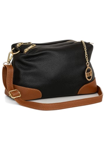 Mia Tomazzi Leder-Umhängetasche in Schwarz/ Braun - (B)25 x (H)15 x (T)10 cm