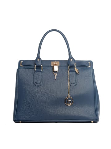 Lia Biassoni Leder-Henkeltasche "Nure" in Blau - (B)36 x (H)28 x (T)18 cm