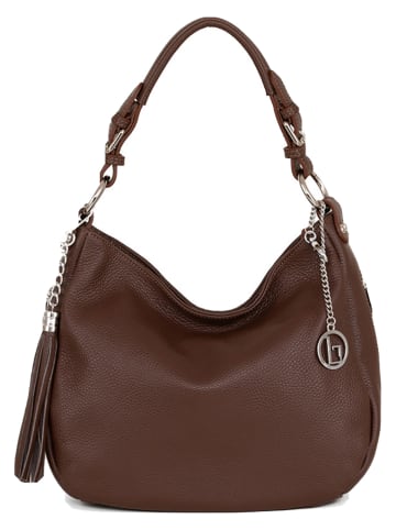 Lia Biassoni Leder-Schultertasche "Monate" in Dunkelbraun - (B)36 x (H)26 x (T)10 cm