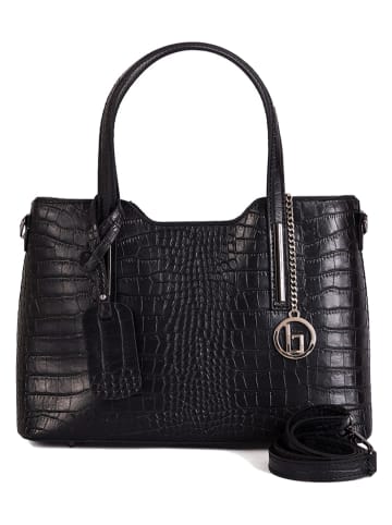 Lia Biassoni Leder-Schultertasche "Acco" in Schwarz - (B)32 x (H)22 x (T)12 cm