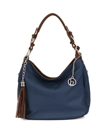 Lia Biassoni Leren schoudertas "Garga" blauw - (B)36 x (H)26 x (D)10 cm