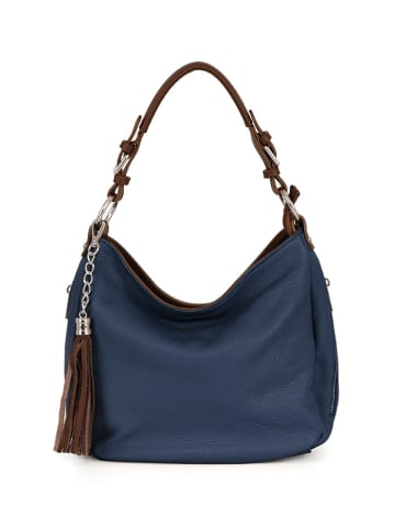Lia Biassoni Leder-Schultertasche "Garga" in Blau - (B)36 x (H)26 x (T)10 cm