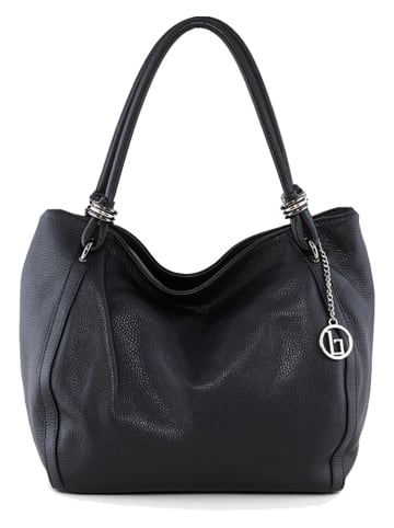 Lia Biassoni Leder-Schultertasche "Merula" in Schwarz - (B)32 x (H)28 x (T)14 cm