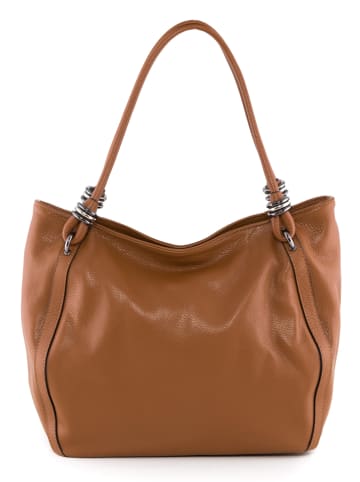 Lia Biassoni Leder-Schultertasche "Merula" in Hellbraun - (B)32 x (H)28 x (T)14 cm