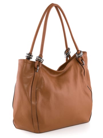 Lia Biassoni Leren schoudertas "Merula" lichtbruin - (B)32 x (H)28 x (D)14 cm