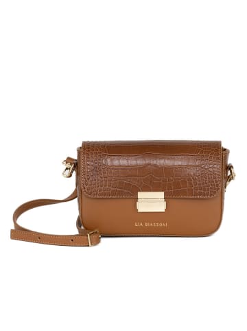 Lia Biassoni Leder-Umhängetasche "Ruga" in Camel - (B)21 x (H)14 x (T)5 cm