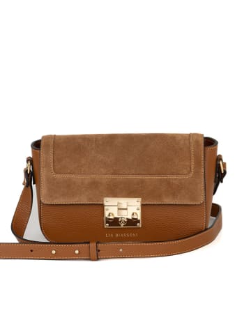 Lia Biassoni Leder-Umhängetasche "Camoscio" in Cognac - (B)24 x (H)16 x (T)7 cm