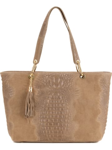 Mia Tomazzi Leder-Shopper "Cilento" in Taupe - (B)58 x (H)42 x (T)14 cm