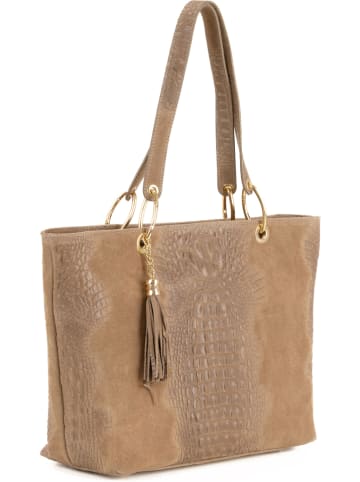 Mia Tomazzi Leder-Shopper "Cilento" in Taupe - (B)58 x (H)42 x (T)14 cm