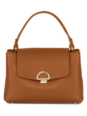 Mia Tomazzi Leren handtas " Ingegnoli" lichtbruin - (B)25 x (H)19 x (D)9 cm