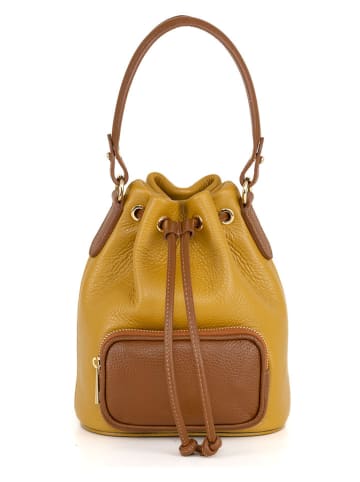 Mia Tomazzi Leren handtas ''Moltrasio'' geel - (B)19 x (H)23 x (D)15 cm