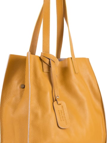 Lia Biassoni Skórzana torebka "Busento" w kolorze żółtym - 34 x 28 x 12 cm