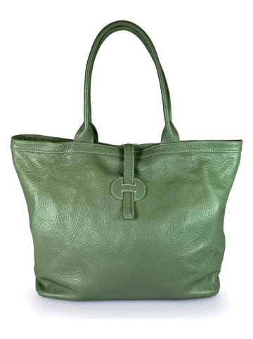 Lia Biassoni Leder-Henkeltasche in Grün - (B)38 x (H)22 x (T)6 cm