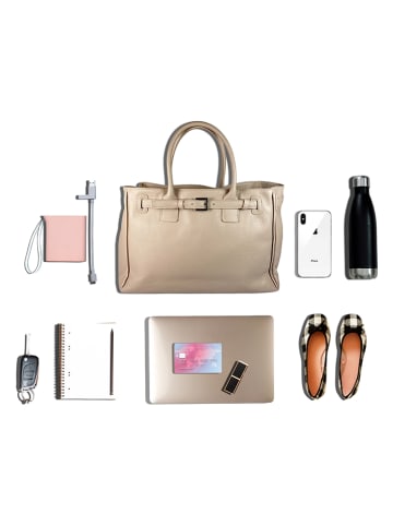 Lia Biassoni Leren handtas beige - (B)38 x (H)28 x (D)15 cm