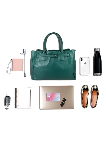 Lia Biassoni Leder-Henkeltasche in Petrol - (B)38 x (H)28 x (T)15 cm