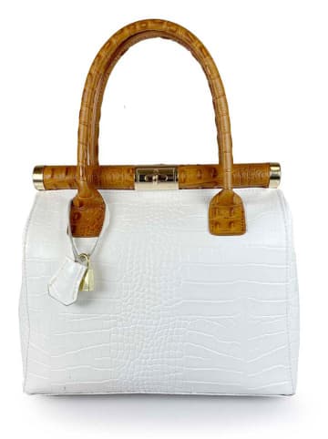 Lia Biassoni Leder-Henkeltasche "Angitola" in Weiß - (B)38 x (H)28 x (T)15 cm