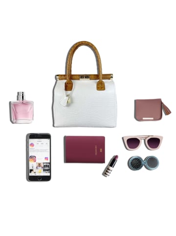 Lia Biassoni Leder-Henkeltasche "Angitola" in Weiß - (B)38 x (H)28 x (T)15 cm