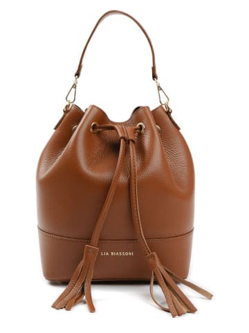 Lia Biassoni Leder-Henkeltasche "Ancinale" in Hellbraun - (B)25 x (H)27 x (T)17 cm