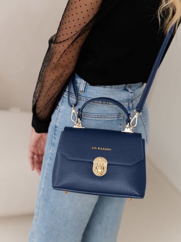 Lia Biassoni Leder-Henkeltasche "Calopinace" in Dunkelblau - (B)23 x (H)16 x (T)12 cm