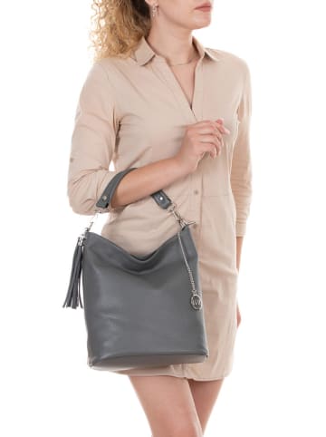 Mia Tomazzi Leder-Schultertasche "Sabaudia" in Grau - (B)26 x (H)28 x (T)12 cm