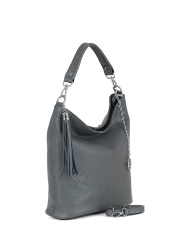 Mia Tomazzi Leder-Schultertasche "Sabaudia" in Grau - (B)26 x (H)28 x (T)12 cm