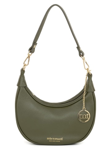 Mia Tomazzi Leder-Schultertasche "Carabelli" in Khaki - (B)25 x (H)14 x (T)8 cm