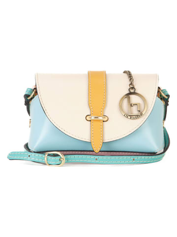 Lia Biassoni Leren schoudertas "Gerace" crème/lichtblauw - (B)17 x (H)12 x (D)8 cm